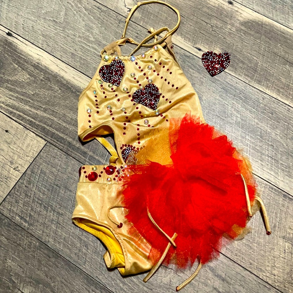 Gold and Red Kids Dance Costume Set - Sparkle Heart Tutu